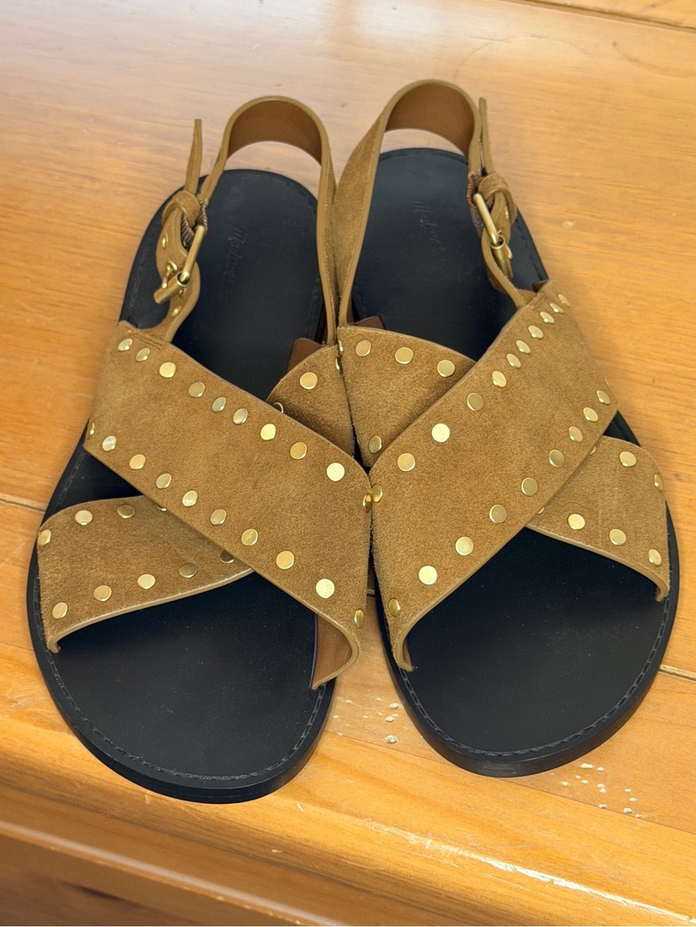 Madewell Brown Suede Studded Crisscross Slingback Sandals